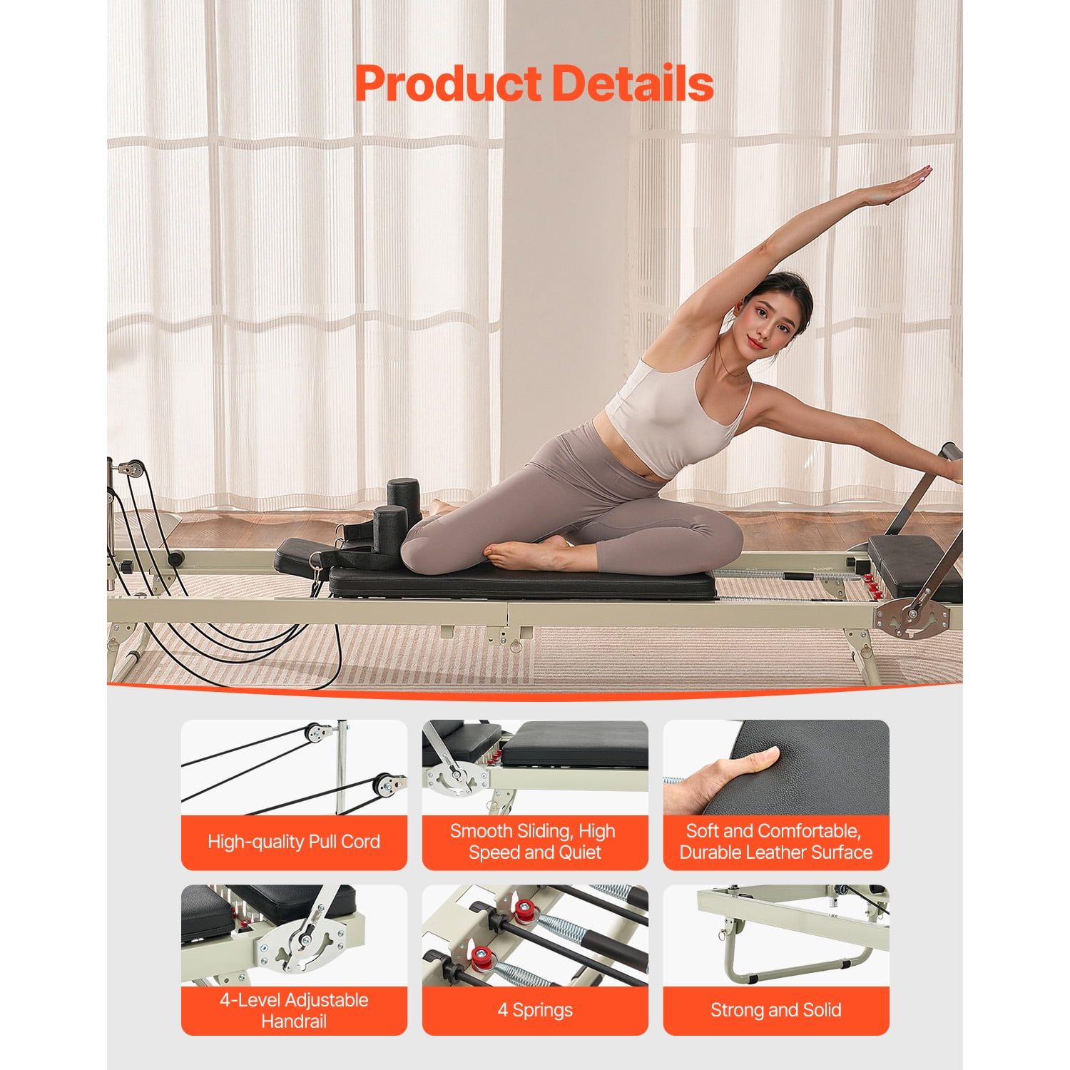 KFFKFF Collapsible Pilates Apparatus, Home Gym Studio Pilates Exercise Equipment, Pilates Bench with Two-fold Resistance - Spring & Rope, Apparatus Kit for Novice and Seasoned Users
