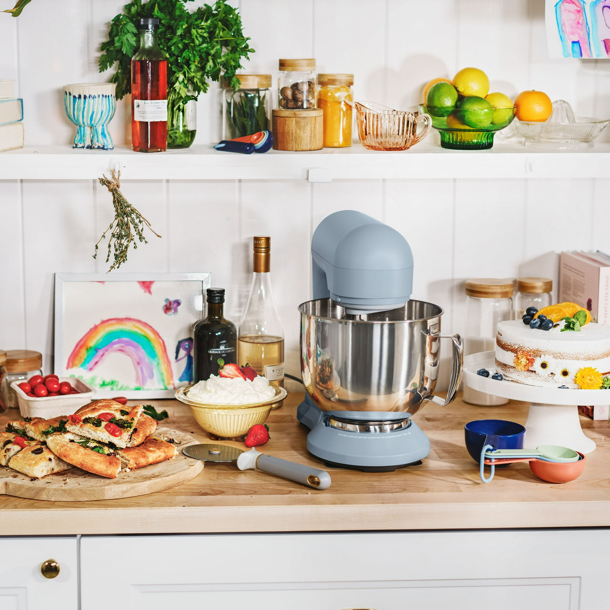 Beautiful 5.3 Qt Stand Mixer, Cornflower Blue with Flat Beater, Dough Hook, Balloon Whisk
