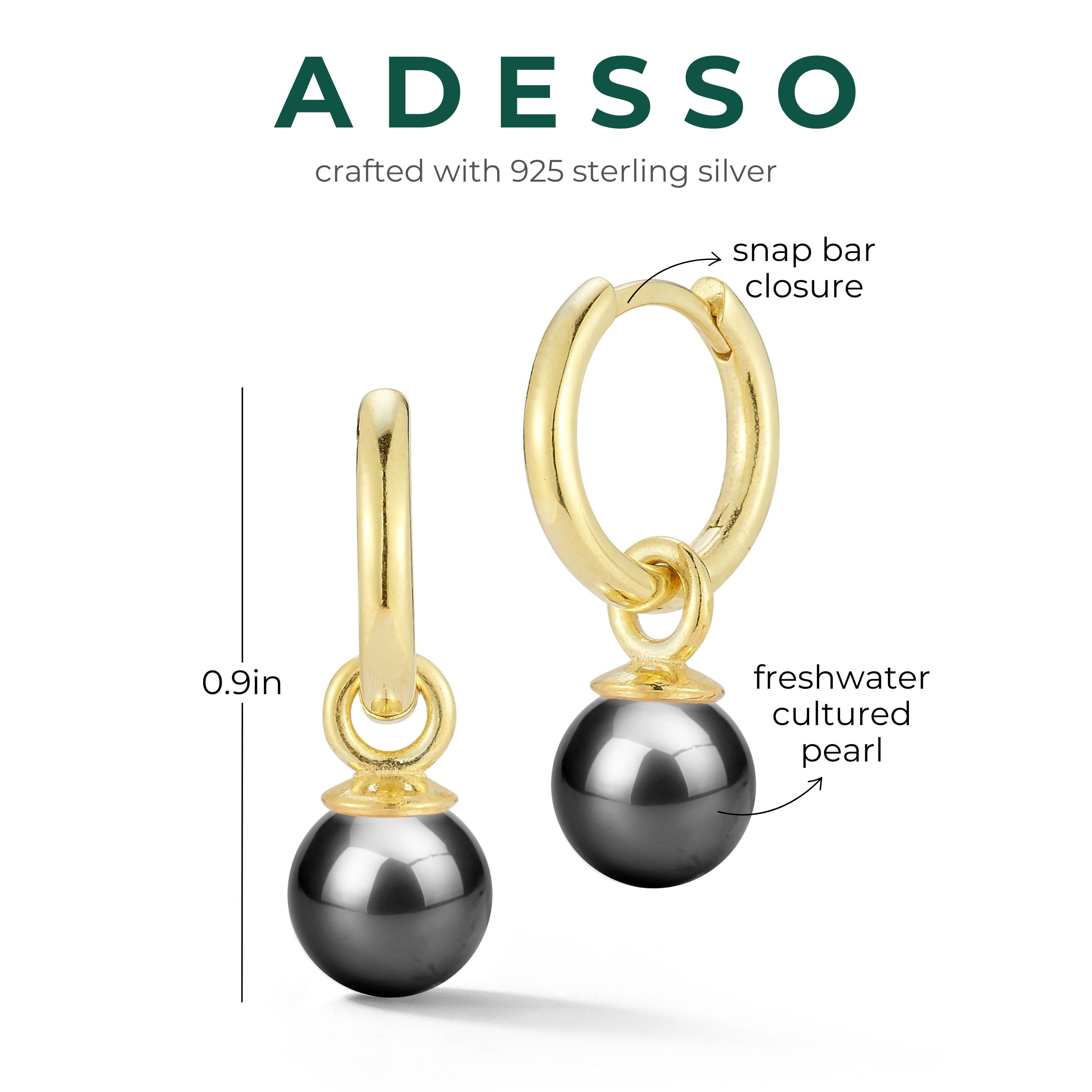 Adesso Milano Jewelry Sterling Silver Small Hoop Earrings with Gray Pearl for Women, Gold