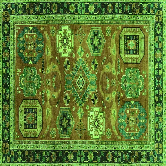 Ahgly Company Indoor Square Abstract Green Modern Area Rugs, 5' Square