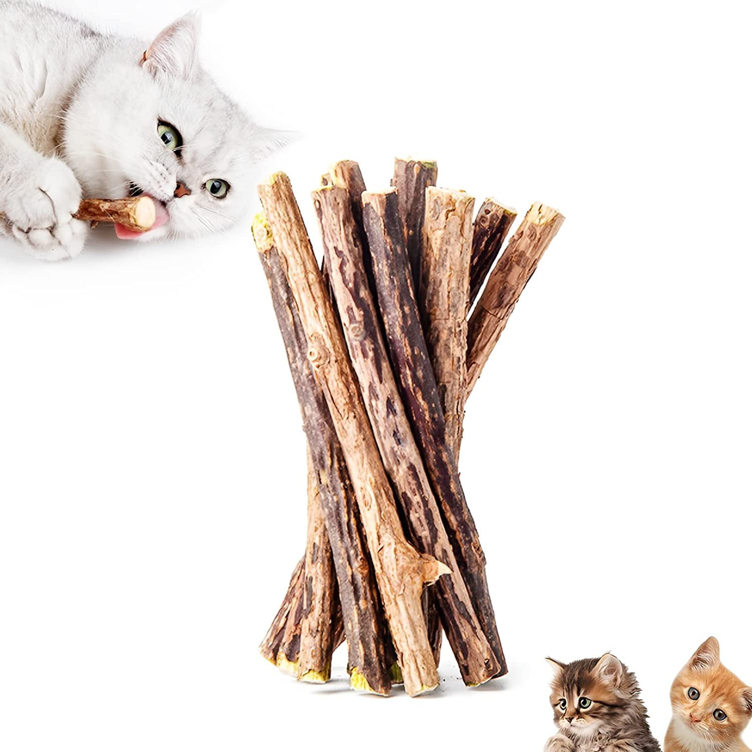 10pcs Pet Cat Kitten Fun Chew Stick Toy Natural Matatabi Polygama Catnip Molar 