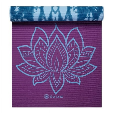 Gaiam Premium Print Reversible Yoga Mat, Purple Lotus, 6mm