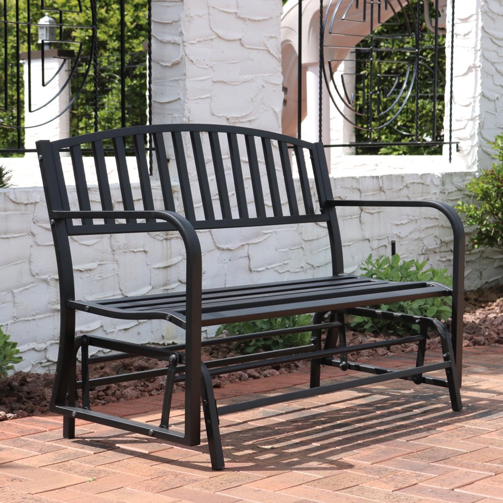 Sunnydaze Outdoor Glider Garden Bench 50 Inch Black Park Bench