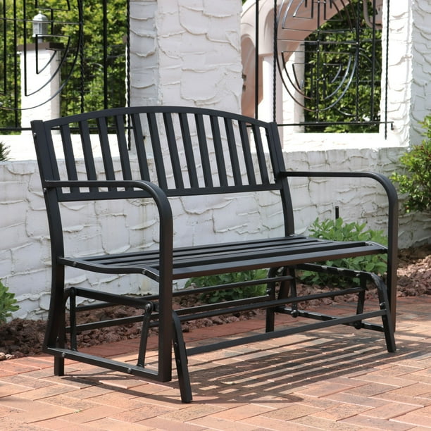 Sunnydaze Outdoor Glider Garden Bench 50 Inch Black Park Durable Metal Porch Seat 2 Person Patio Furniture Deck Swing Perfect For Sunroom Backyard Or Com Sunnydaze Outdoor Glider Garden Bench, Outdoor Glider Patio Set