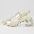 thumbnail image 4 of FSJ Women Square Open Toe Sandals Clear Crystal Chunky Mid Heel Slingbacks T-strap Buckle Multicolor Band Versatile Comfy Slide Shoes Size 10 Gold, 4 of 4