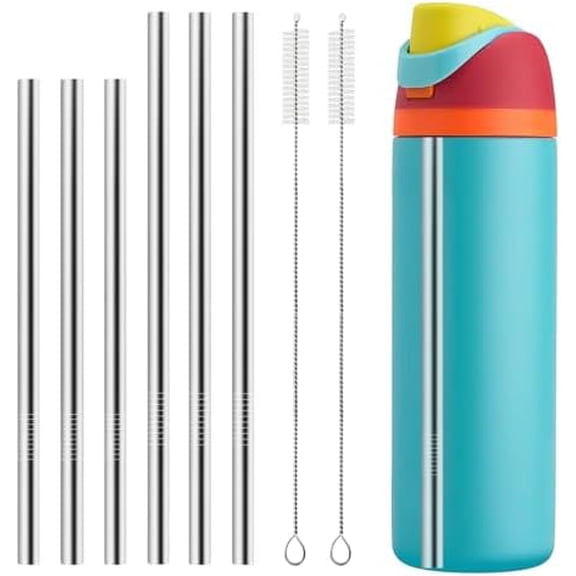 6PCS Metal Straw Replacement Compatible With Owala FreeSip 24oz 32oz & 40oz Water Bottle, Stainless Steel Straws for Owala Accessories With 2 Straw Cleaner, Reusable