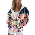 thumbnail image 2 of Dyfzdhu Zip Up Hoodie Women Trendy Floral Printed Long Sleeve Fall Jacket Hooded Sweatshirt With Pockets Plus Size, 2 of 4