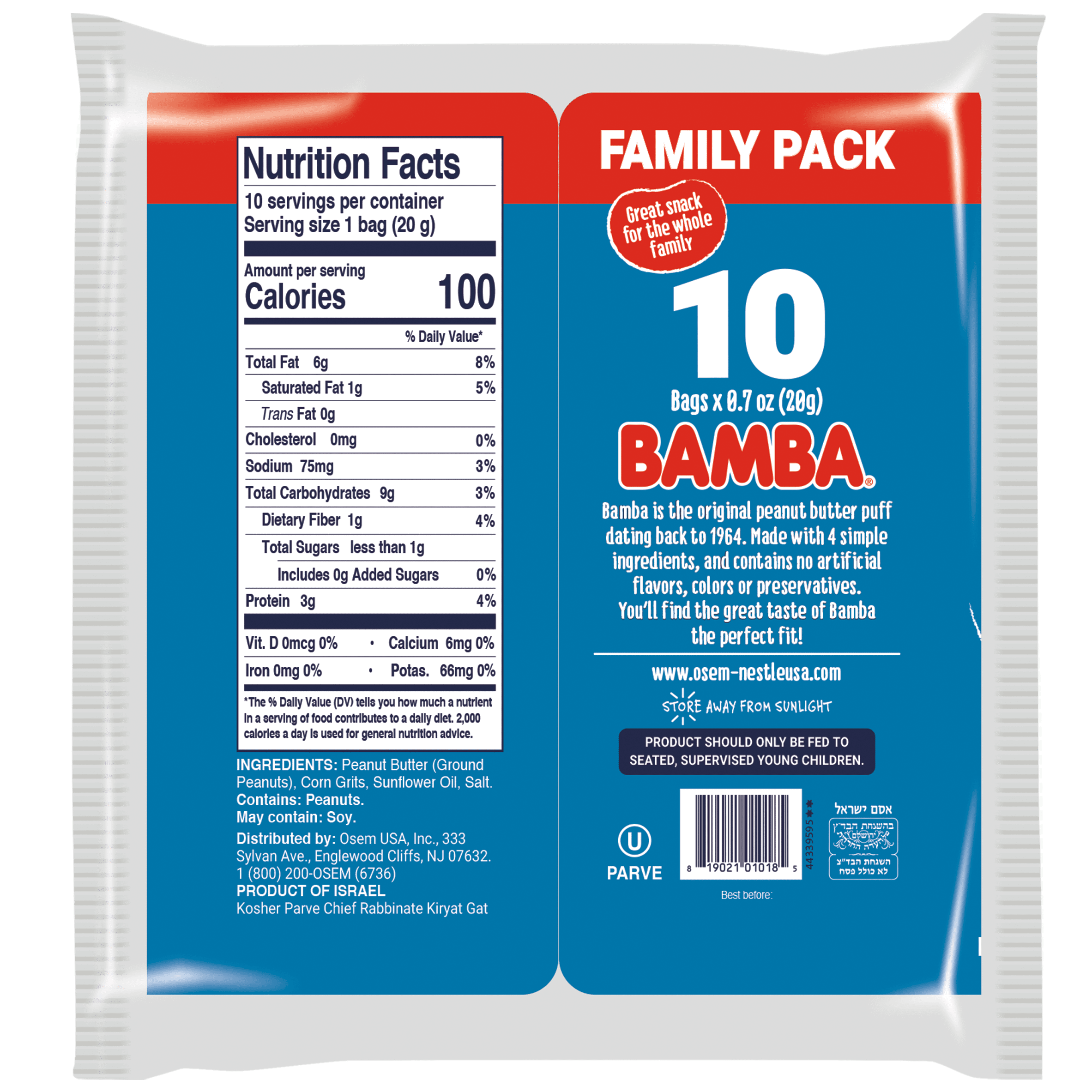 Bamba Peanut Butter Puffs Family Pack, 0.7 oz, 10 count