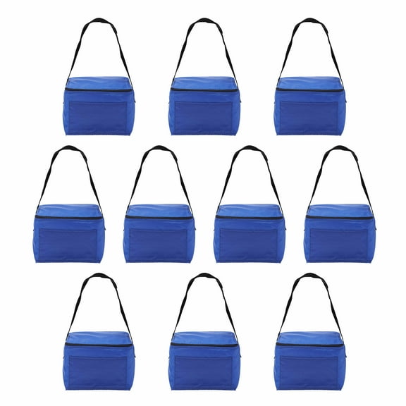Small Lunch Bags Set of 10, Bulk Pack - Insulated, Fits 6 Cans, Perfect for the Office, Picnic, Beach - Blue