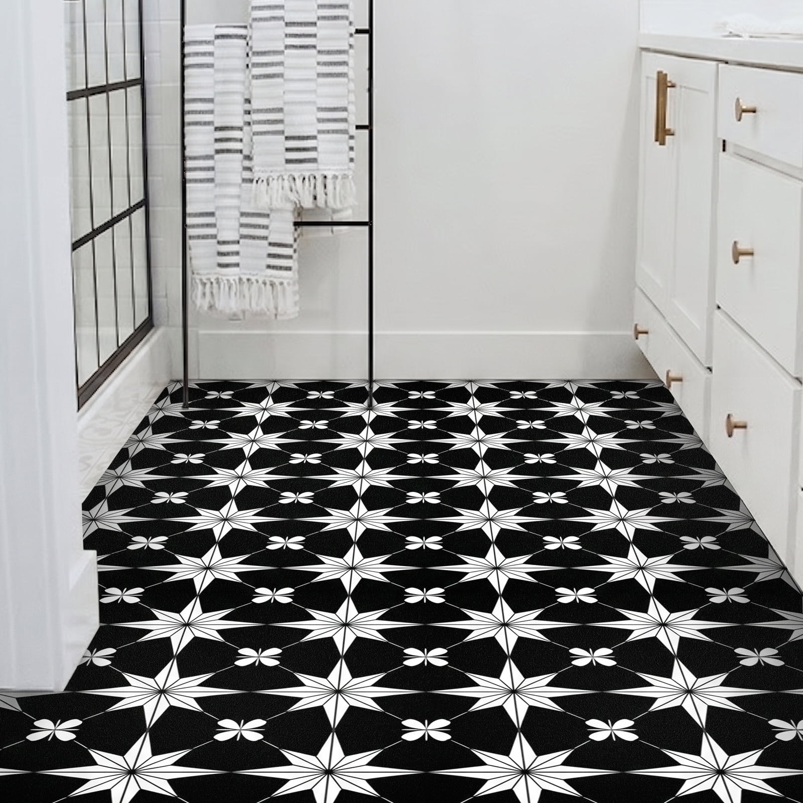 DEWOO 10PCS 12" x 12" Peel and Stick Floor Tiles, Vintage Floral Removable Self Adhesive Vinyl Flooring Stickers, Renter Friendly DIY Tile for Kitchen Entryway Bathroom Living Room