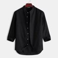 thumbnail image 1 of INCERUN Men's Collarless Striped 3/4 Sleeve Casual Button Shirts Tops, 1 of 5