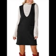thumbnail image 1 of Vestido Corto de Punto Liso Sin Mangas con Cuello en V y Bolsillos para Mujer Negro S, 1 of 10