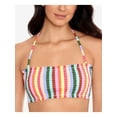 thumbnail image 2 of SALT + COVE Women's Aqua Striped Removable Strap Smocked Cabana Bandeau Swimsuit Top S, 2 of 4