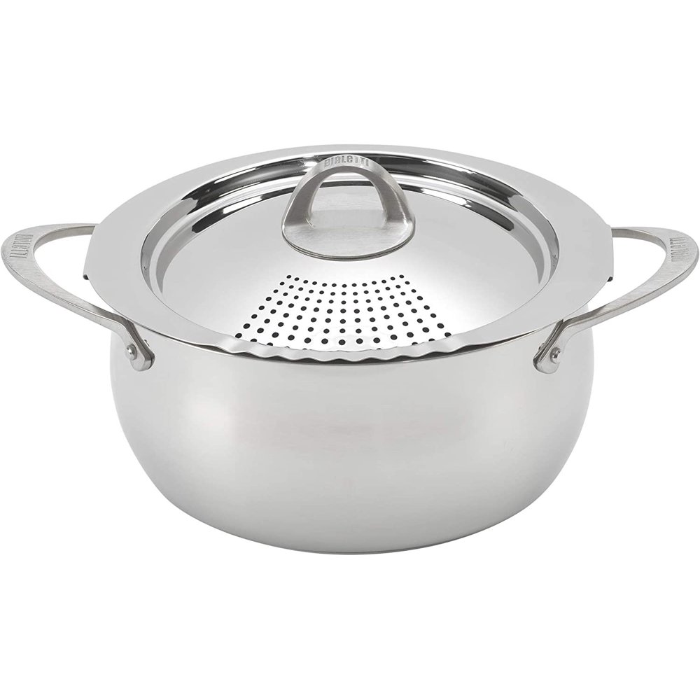 Bialetti Oval 6 Quart MultiPot with Strainer Lid, whole pasta, corn