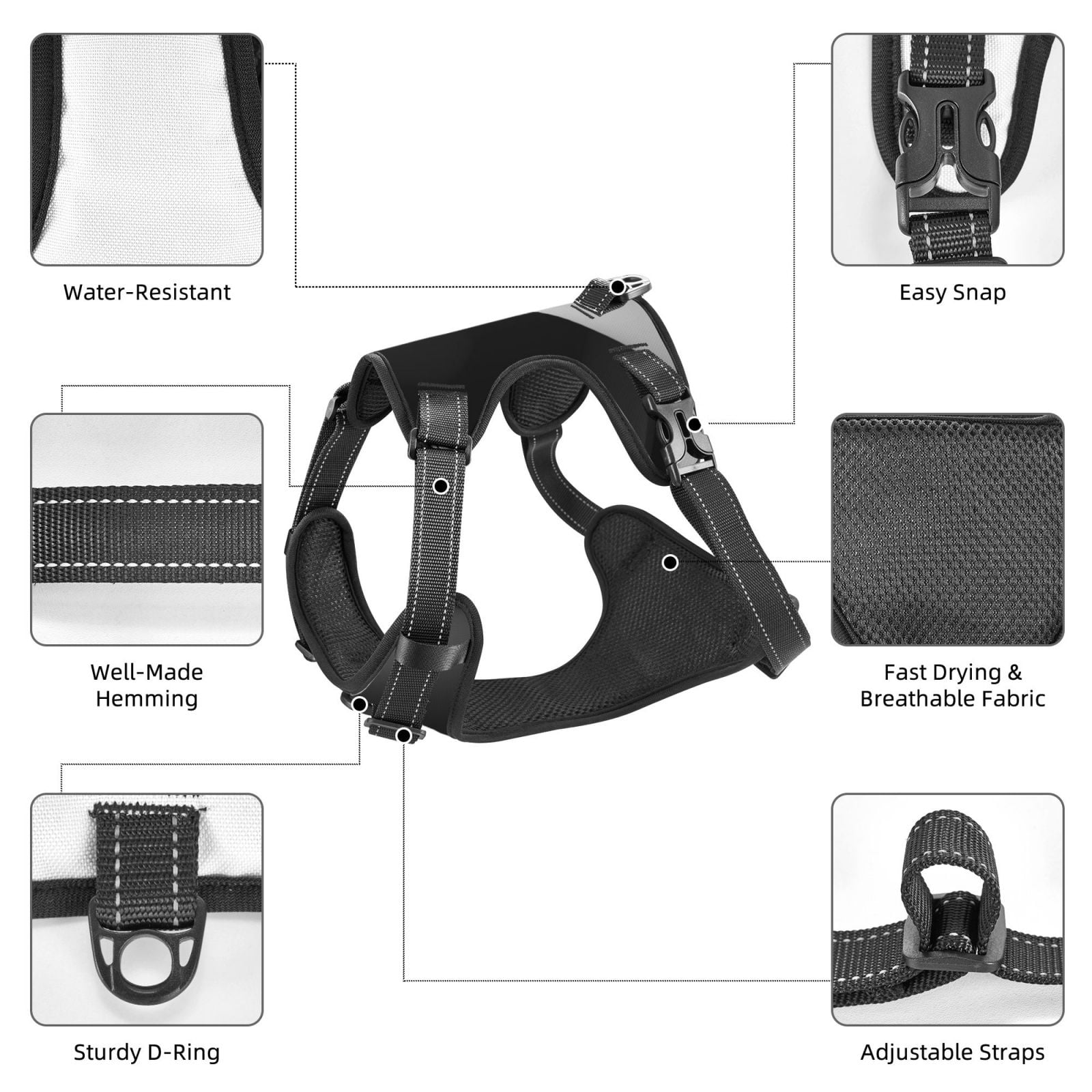 Vsdgher Black White Fluid Sculpture Dog Harness, No-Pull Pet Harness, Dog Vest, Pet Vest for Small to Large Dogs-Small