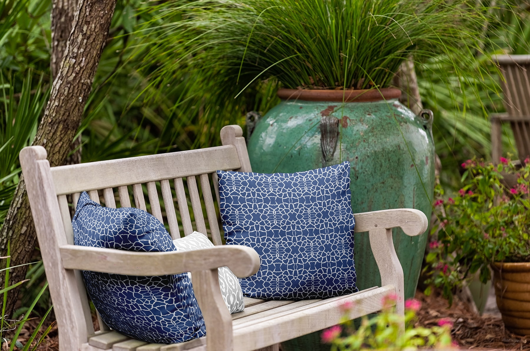 Simply Daisy 20" x 20" Tiny Giraffe Pattern Indoor/Outdoor Throw Pillow, Nautical Navy (1 count)