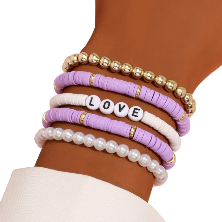 4pcs/set Girls Bracelets Fashionable Cute Rainbow-colored Polymer Clay  Beaded Bracelets BFF Letters Decor Jewelry Set For Girls, Gifts For Friends