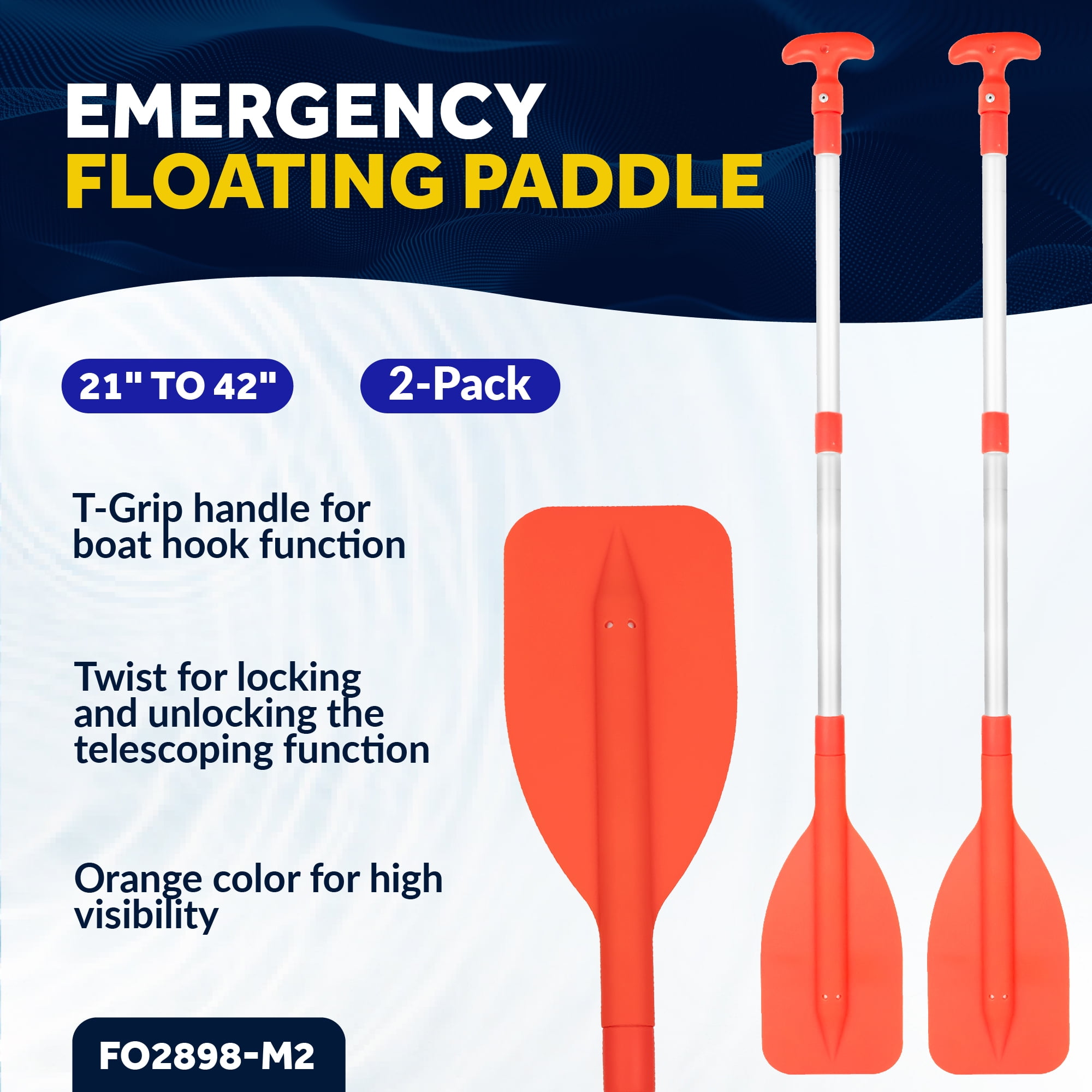 Five Oceans Boat Paddle, Emergency Paddle - 2-Pack Telescoping Paddle, Boat Paddles, Floating Orange Paddle, Extends from 21" to 42", Easy Storage Compact Design, Strong Aluminum Shaft - FO2898-M2