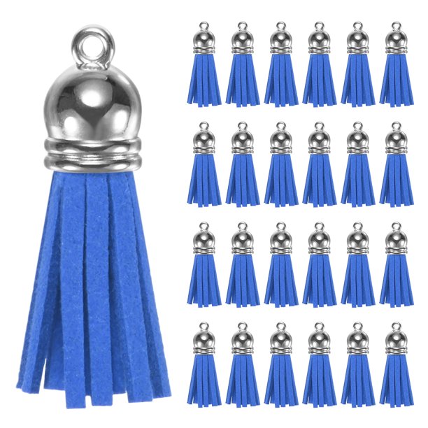 Uxcell 100-Pack Borlas de Suede Sintético de 1.4 Pulgadas para Llaveros en Azul Oscuro con Anillos para Manualidades de Bricolaje