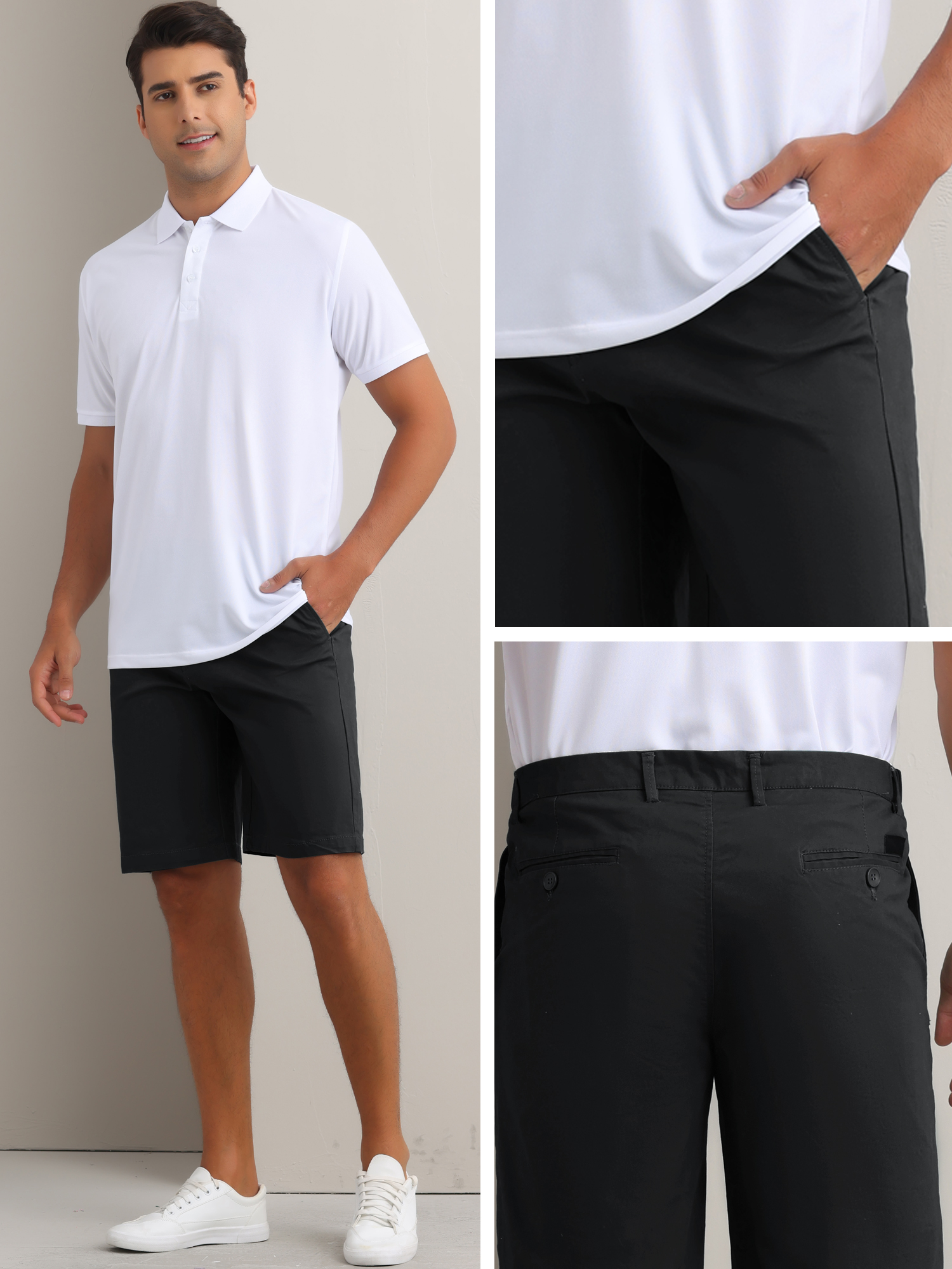 DARING DIVA Men's Solid Button Flat Front Zipper Formal Chino Dress Shorts 28 Black