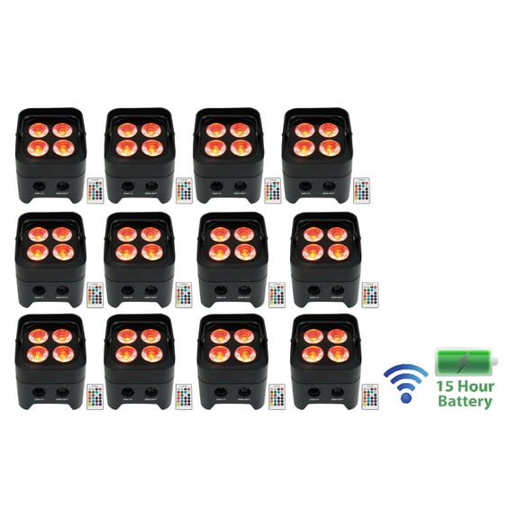 12) Rockville BEST PAR 50 Battery Par Can Wash Up-Lights w/Wireless DMX RGBWA UV