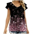 thumbnail image 2 of SHOPESSA Womens Tops Summer Fashion V-neck T-Shirt Flounces Short Sleeve Casual Loose Fit Tee Shirts Blouse Print Shirt, 2 of 7