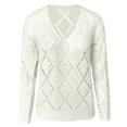 thumbnail image 5 of AOOCHASLIY 2023 Womens Sweater Women Fashion V-neck Solid Color Hollowing Out Long Sleeves Sweater Tops, 5 of 5