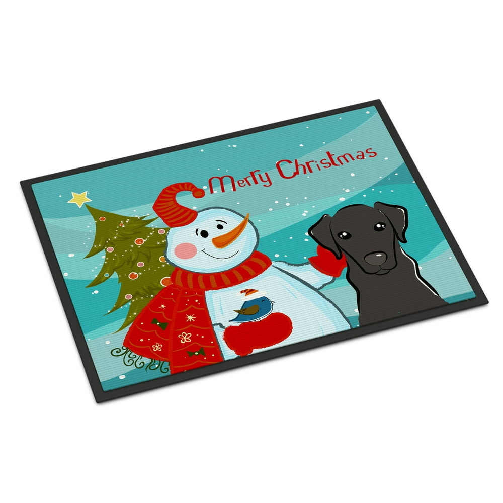Snowman with Black Labrador Door Mat