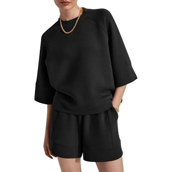 Bliwov Womens Two Piece Sets Summer Lounge Outfits 2 Piece Sweatshorts Fashion Tracksuit 3/4 Sleeve Trendy Athletic Clothing