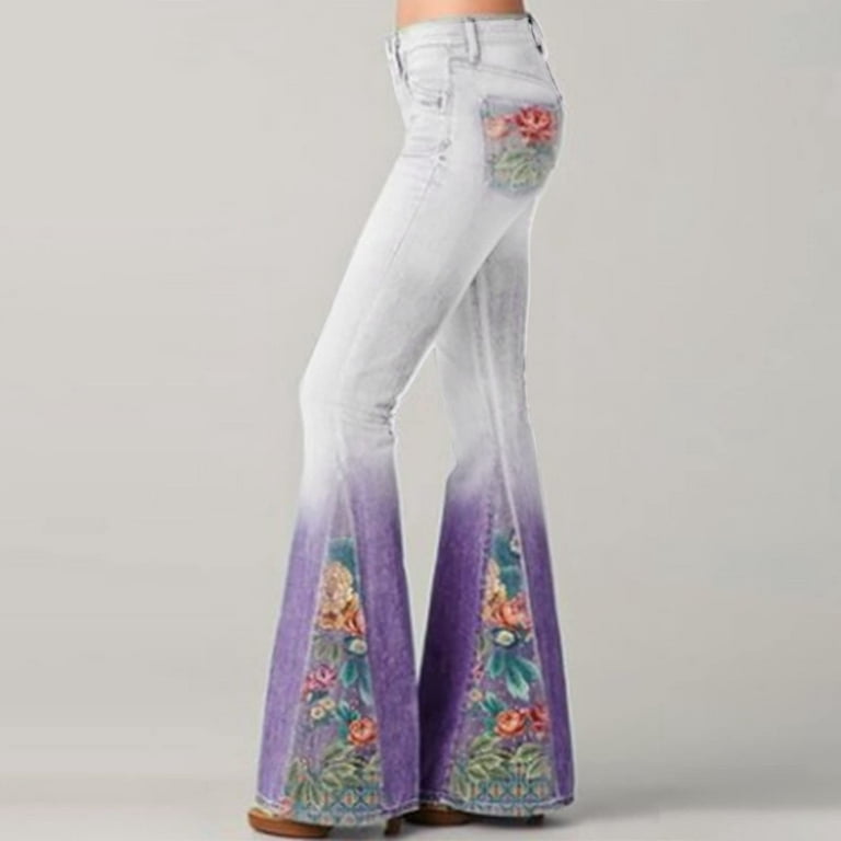 Womens Bell Bottom Flare Leg Hippie Pants, Tie Dye Patterned