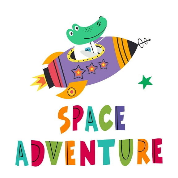 Space Adventure Rocket Wall decor ArtWall Decal Decoration Space Adventure Adventurous Space Cartoon Space Decorating Ideas for Child's Bedroom Size: 18 In(W) x 20 In(H)