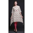 thumbnail image 4 of Bimba Pink Leaves & Magnolia Floral Women Kurtas Ethnic Printed Asymmetric Summer Wear Tops For Women Medium, 4 of 6