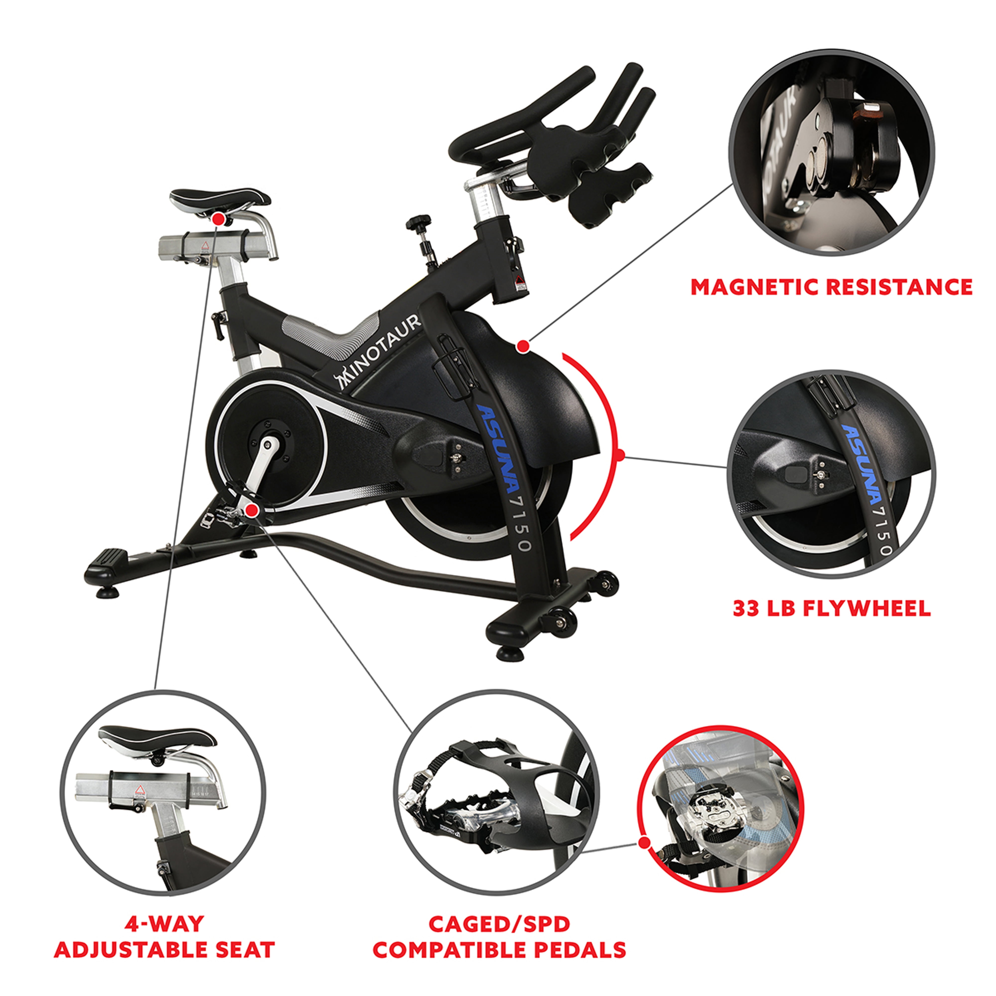 ASUNA Minotaur Cycle Exercise Bike - Magnetic Belt Drive High Weight Capacity Commercial Indoor Cycling Bike