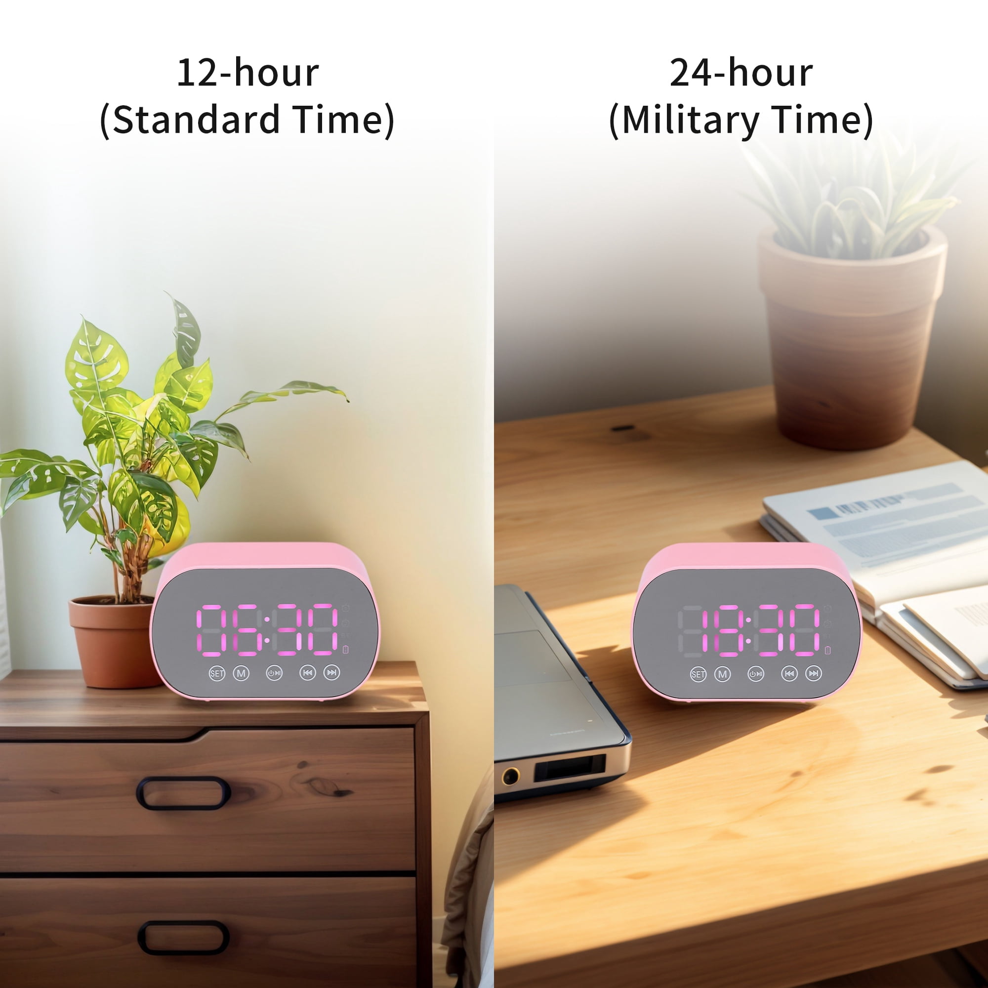 Unique Bargains 2 Pcs Digital Alarm Clock with FM and Speaker Function Black