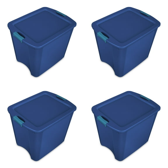 Sterilite 26 Gallon Latch and Carry Plastic, True Blue, Set of 4