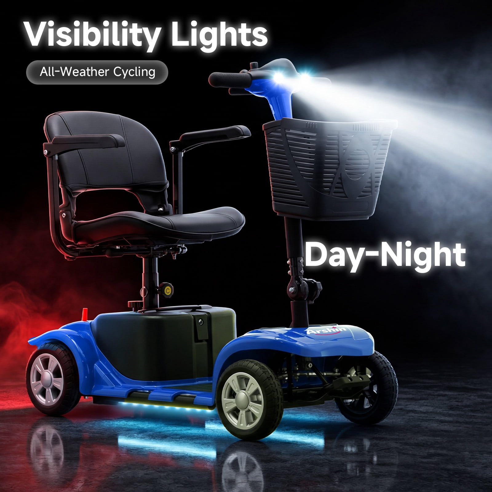 Arshin Upgrade 4 Wheels Mobility Scooters for Seniors & Adult,All Terrain Motorized Scooters with 300 lbs,Blue