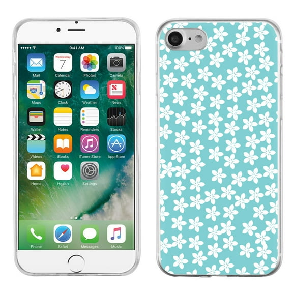 One Tough Shield Slim-Fit Premium TPU Gel Phone Case for Apple iPhone 7 - Flower/Teal
