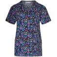 thumbnail image 2 of Minty Mint, Women's, Microfiber Printed Medical Scrub Set V-Neck Top and Pants, Black Pink, 2XL, 2 of 3