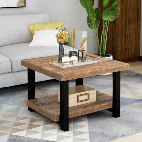 Rustic Natural Coffee Table With, Small Low Coffee Table With Storage