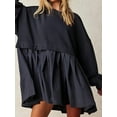 thumbnail image 2 of Women Oversized Sweatshirt Dress Long Sleeve Color Block Pullover Tops Flowy Pleated Mini Dress, 2 of 5