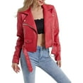 thumbnail image 2 of Celebrity Women's Red Lambskin Leather Jacket Motorcycle Slim Fit Biker W460, 2 of 4
