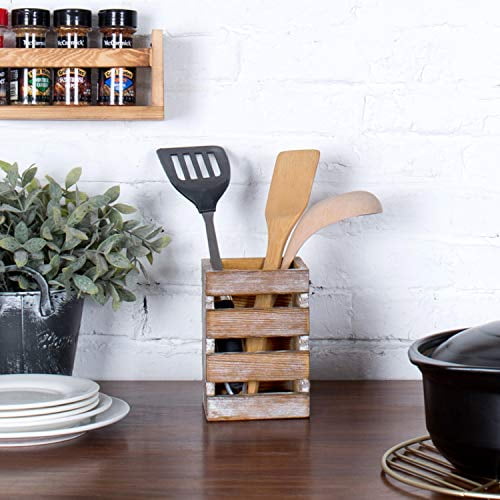 MyGift Torched Wood Kitchen Utensil Crock MyGift Torched Wood Kitchen Utensil Crock
