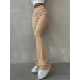 thumbnail image 4 of Pantalones De Pierna Acampanada Acanalados Sólidos, Pantalones Elásticos Delgados De Cintura Alta, Ropa De Mujer, 4 of 4