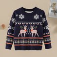 thumbnail image 3 of Suéteres De Punto Jersey de punto para niños y niñas Suéter con copos de nieve navideños con estampado de alces para niños Ygjytge Azul marino 6-7- años para Niña, 3 of 5