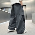 thumbnail image 6 of JSCDRPDWL Boys Girls Cargo Pants Oversized Wide Leg Parachute Pants Lightweight Quick Dry Drawstring Hiking Trousers with Pockets Loose Fit Open Bottoms, 6 of 7