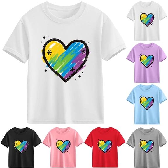 Agkizg Girls Graphic Tees,Kids Valentine's Day T-Shirt,Valentine Tee Cute Short Sleeve Cotton Shirt with Romantic Print