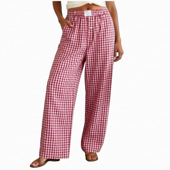 KPOPLK Wide Leg Pants for Woman Stretchy Work Dress Pants Women Trendy Business Casual Outfits Comfort Fit Slacks Trousers(Red,L)