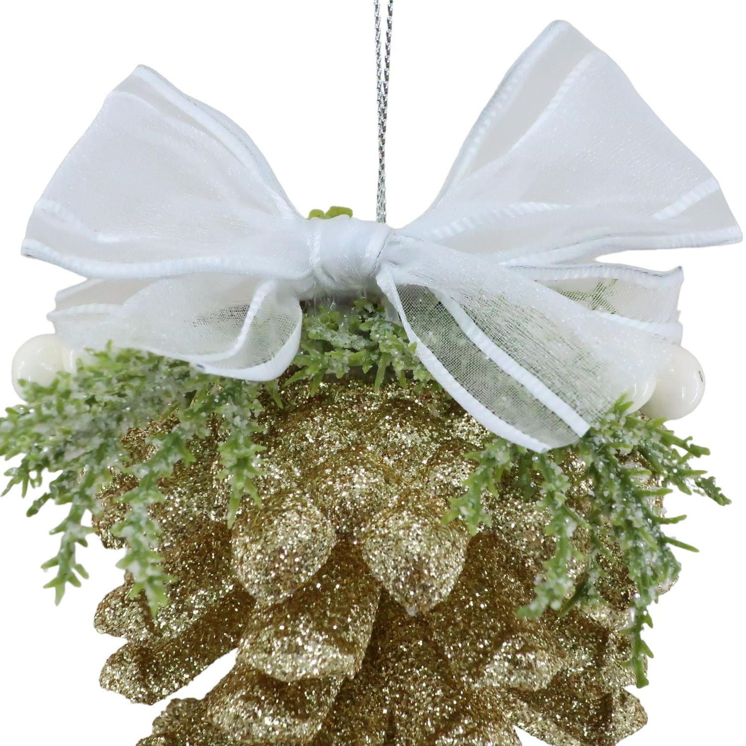 Holiday Time Gold Glitter Pinecone Ornament