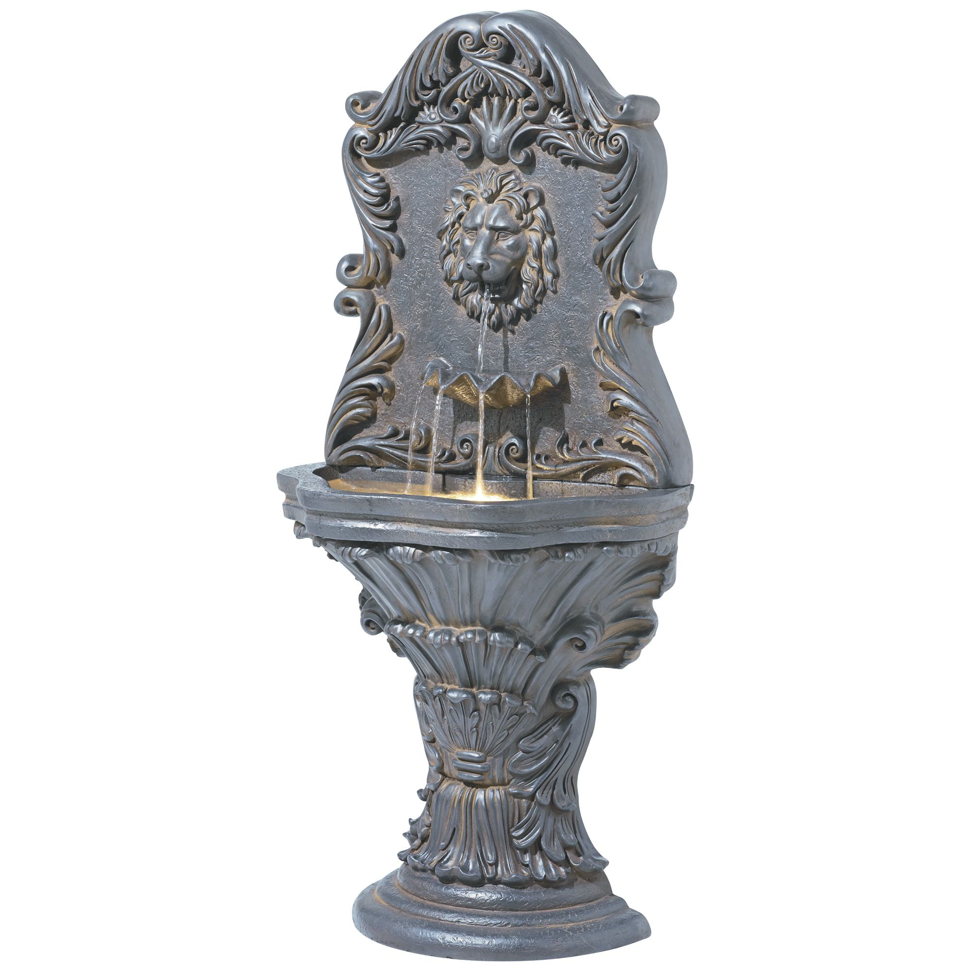 Royal Lion Acanthus 50" High Large Italian Indoor Outdoor Decor Faux Stone Floor Fountain with Light LED