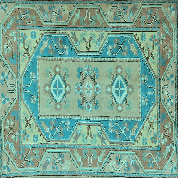 Ahgly Company Indoor Square Oriental Light Blue Traditional Area Rugs, 8' Square